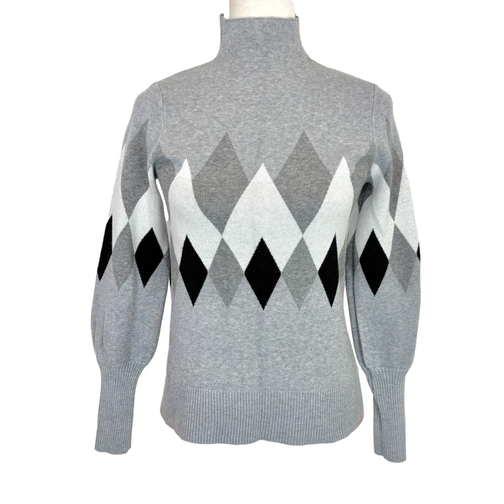 Rachel Zoe grey argyle mock neck sweater
